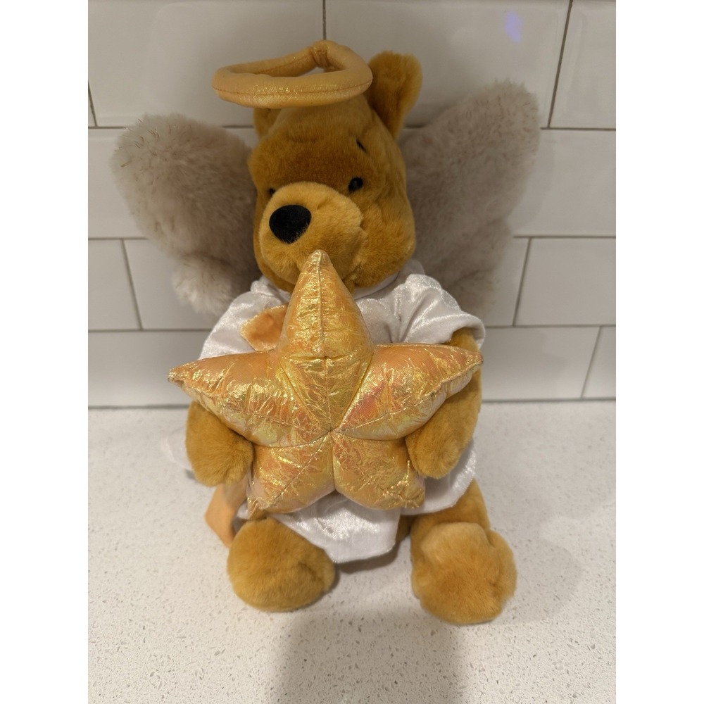 Vtg Disney Store Winnie The Pooh Angel Christmas Tree Topper 12" Plush w Star